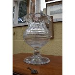 A large William Yeoward glass pedestal vase, 34cm high, (two large chips to foot rim).