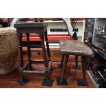 An old oak joint stool, 46.7cm high; together with an old milking stool, 36cm wide.