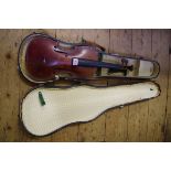 An antique Continental violin, with 14in back, with case and bow.