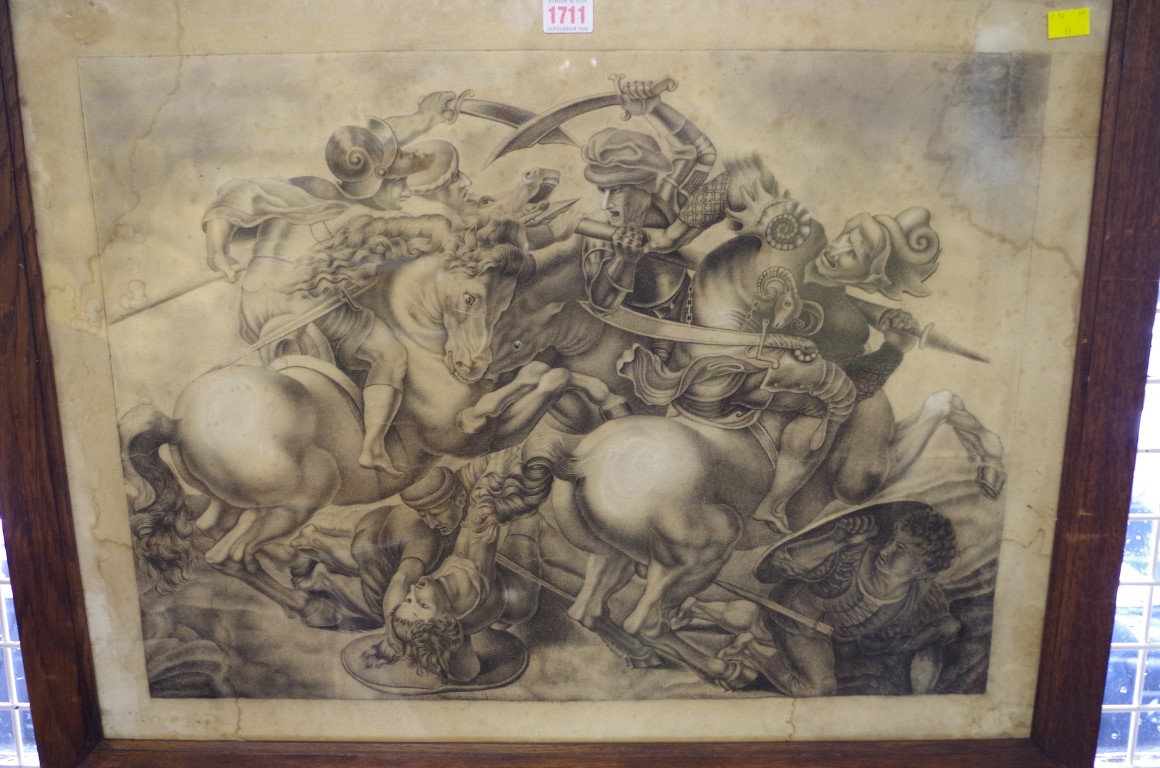 After Peter Paul Rubens, probably 18th century or earlier, 'The Battle of Anghiari', charcoal, I. - Image 2 of 6