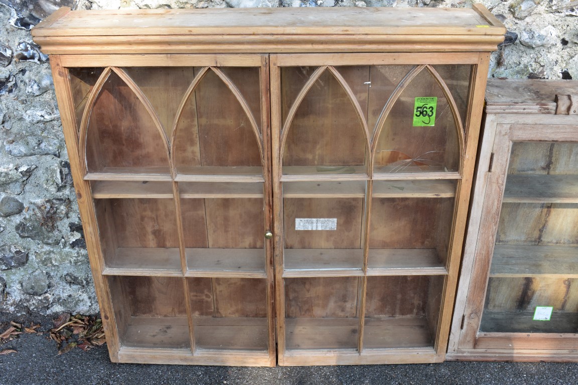 A painted wood two door cupboard, 103cm wide; together with a stripped pine glazed two door cupboard - Image 7 of 9