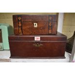 A George III mahogany casket, 37cm wide; together with a Victorian walnut and inlaid example, 27cm