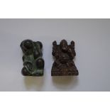 An Indian bronze figure of Ganesh, 6.5cm high; together with another small bronze crouching figure