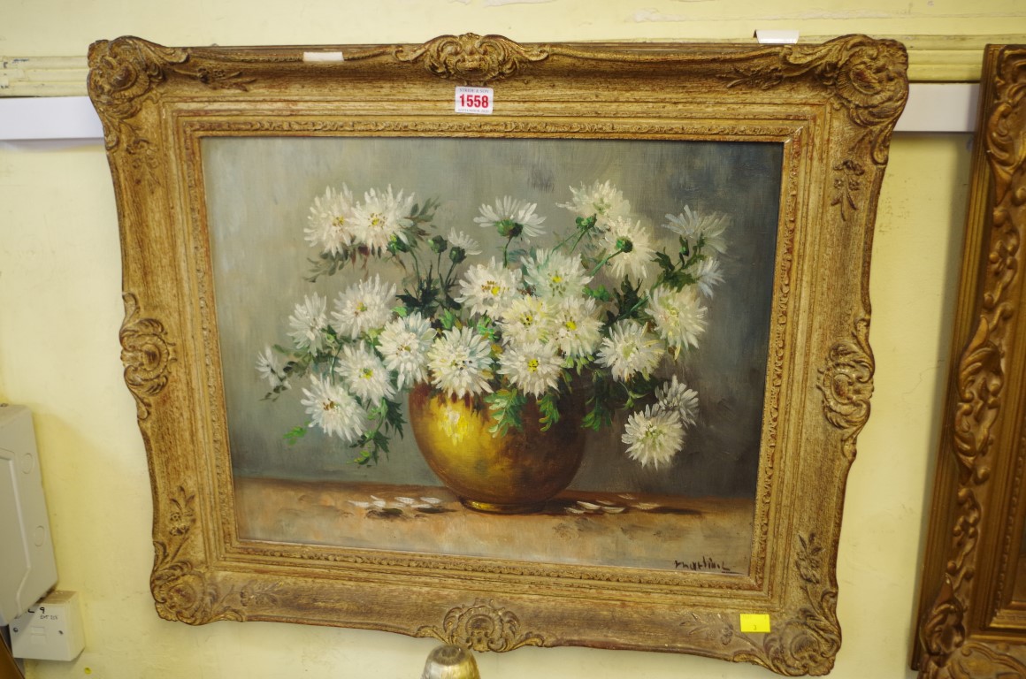 European School, still life of flowers in a vase, a pair, indistinctly signed, oil on canvas, 40 x