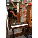 A Victorian mahogany hall stand, with marble top and concealed drawer, 204.5 high x 108cm wide.