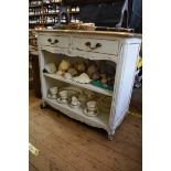 A contemporary distressed white painted oak side cabinet, 100cm wide.