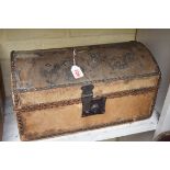 A 19th century brass studded pony hide dome top trunk, 46.5cm wide.