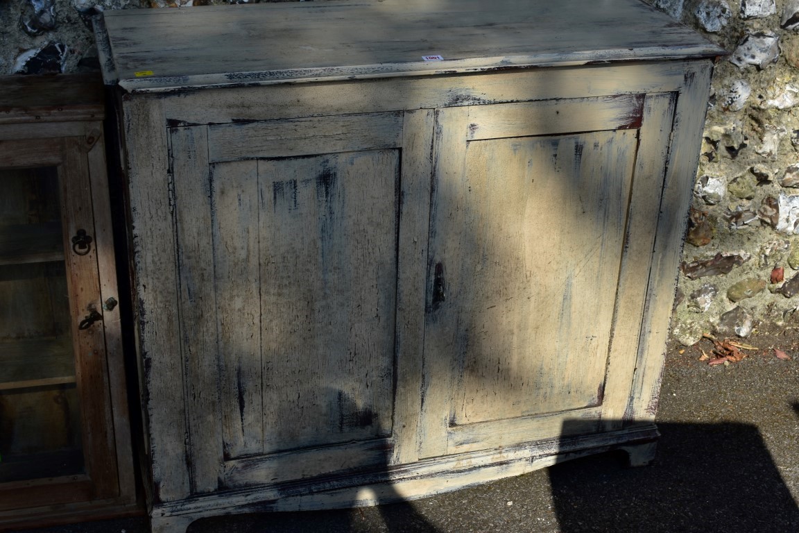 A painted wood two door cupboard, 103cm wide; together with a stripped pine glazed two door cupboard - Image 2 of 9