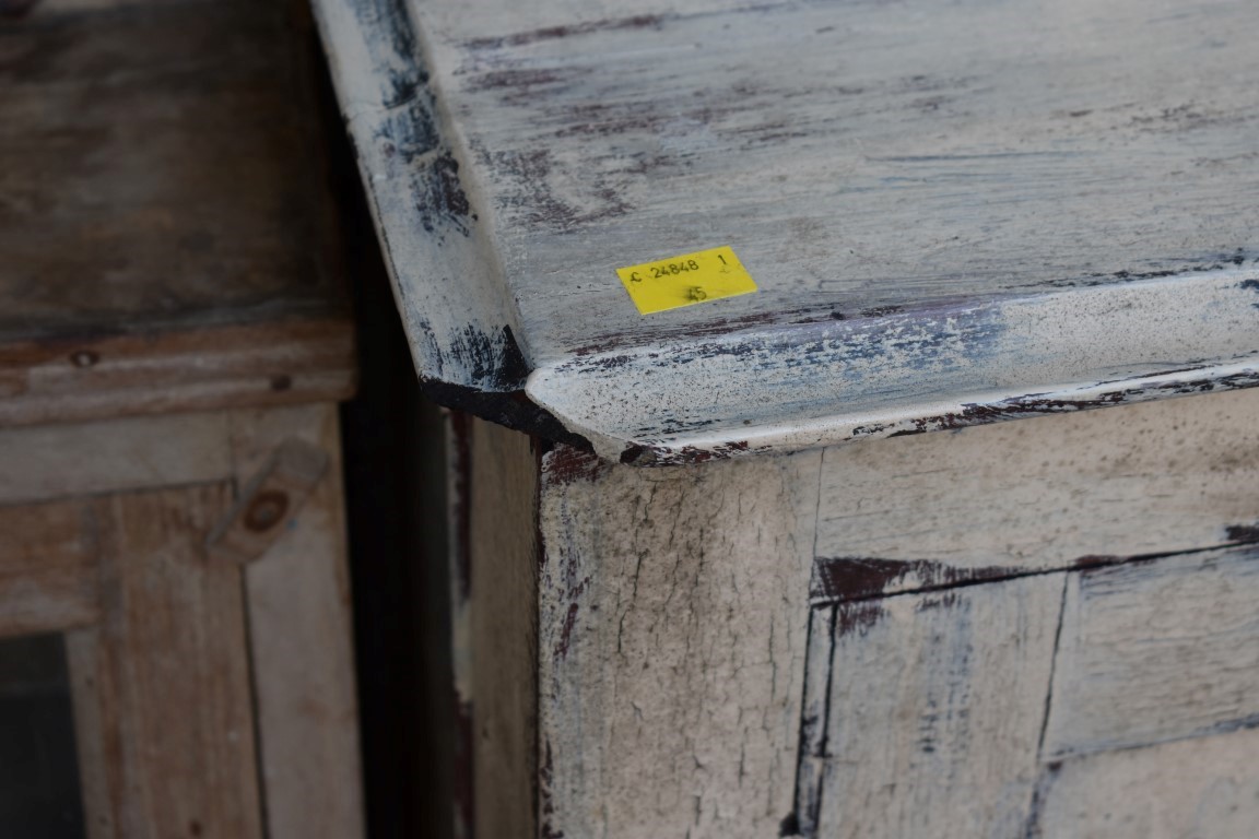 A painted wood two door cupboard, 103cm wide; together with a stripped pine glazed two door cupboard - Image 3 of 9