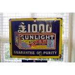 A large vintage enamel 'Sunlight Soap' sign, 69 x 91.5cm.