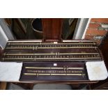 Two old mahogany billiards scoreboards, largest 82cm wide.