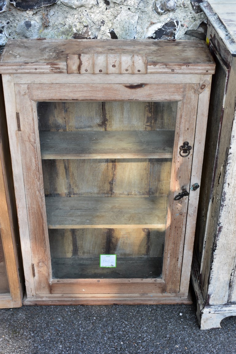 A painted wood two door cupboard, 103cm wide; together with a stripped pine glazed two door cupboard - Image 5 of 9