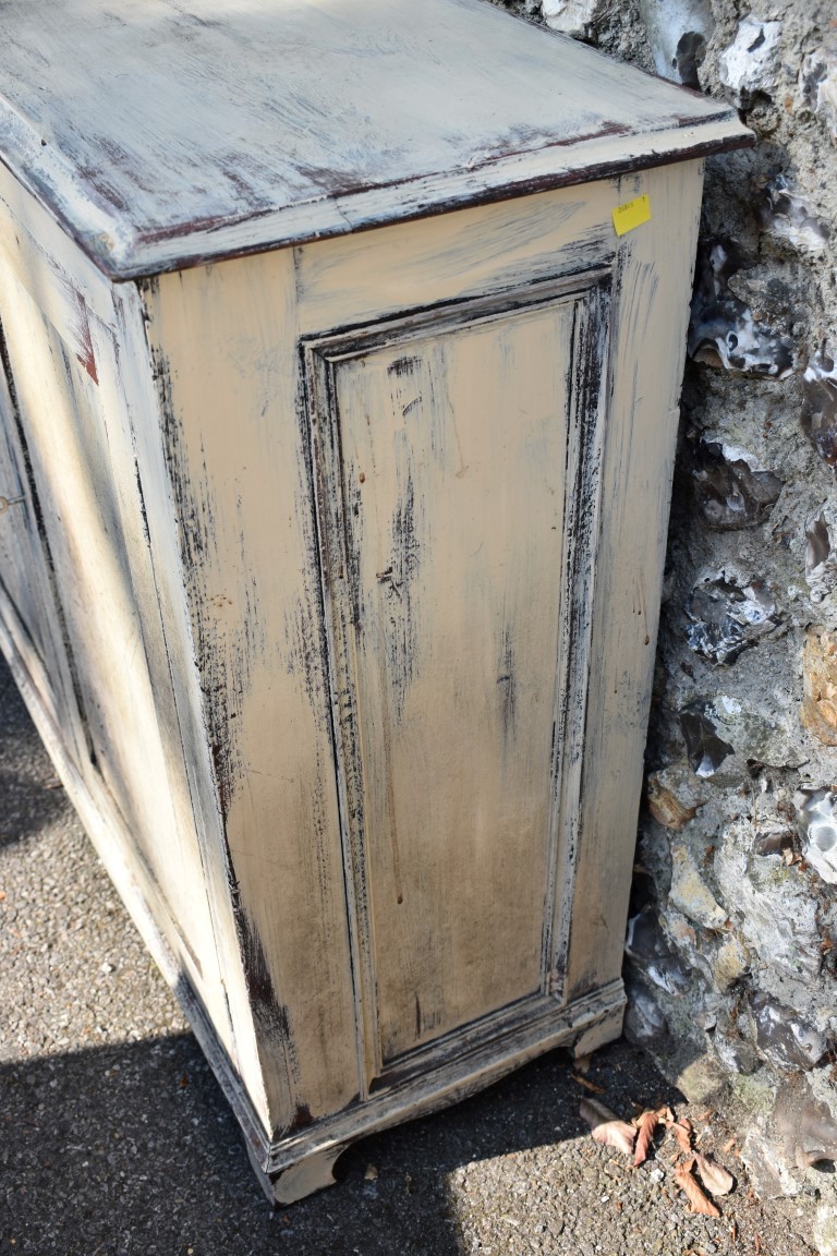 A painted wood two door cupboard, 103cm wide; together with a stripped pine glazed two door cupboard - Image 9 of 9