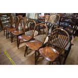A good set of six reproduction ash and elm Windsor chairs, with crinoline stretchers.