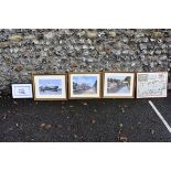 Three coloured prints of steam locomotives by Chris Woods; together with a coloured map of Sussex