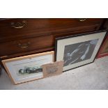 Christopher Dugan, Aston Martin DBR1, signed, pencil and watercolour, 24 x 37cm; together with a