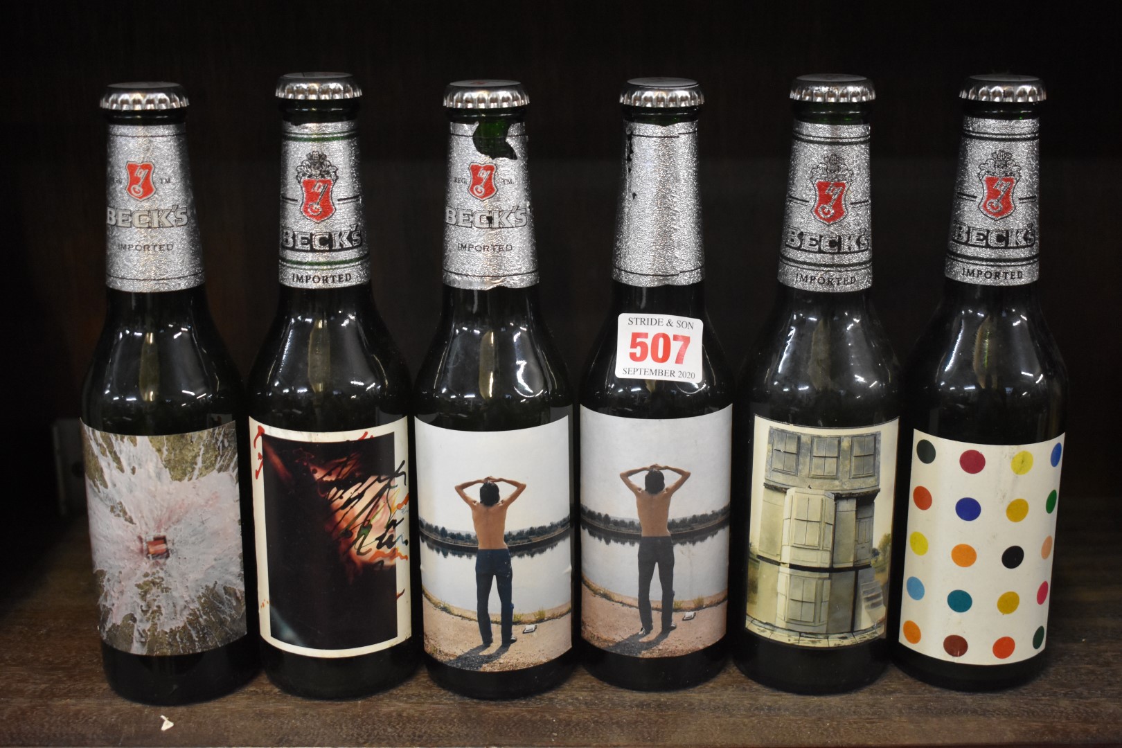 Six 27.5cl bottles of Beck's limited edition 'contemporary art' label lager, comprising: examples by