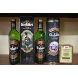 Two bottles of Glenfiddich 'Pure Malt' whisky, comprising: a 75cl, in metal tube; and a 70cl, in '