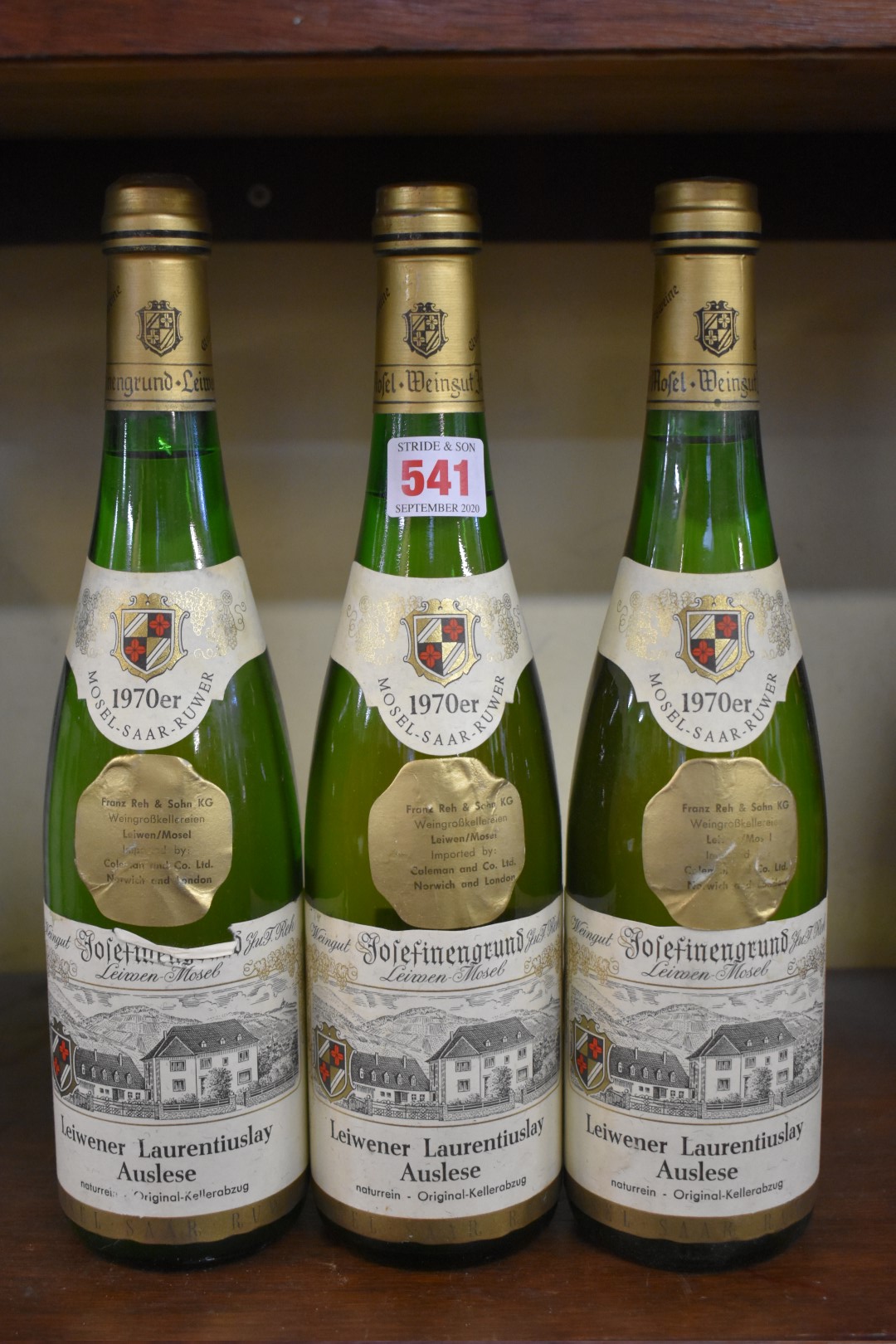 Three 75cl bottles of Leiwener Laurentiuslay Auslese, 1970, Josefinengrund. (3)