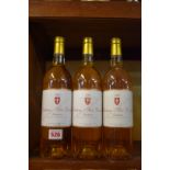 Three 75cl bottles of Chateau Piot David, 1989, Sauternes. (3)