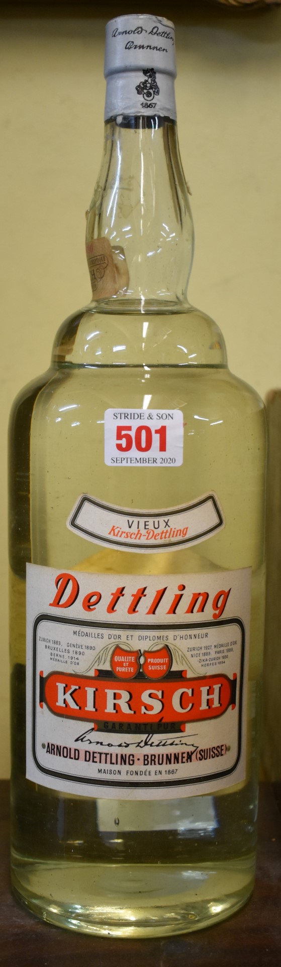 A large old bottle of Dettling Kirsch, probably 1960s bottling.