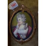 After Sir Joshua Reynolds, bust length portrait miniature of Mrs Jane Braddyl, enamel, 12 x 8.8cm