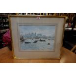 A Nikolsky, London Bridge, The Tower of London Beyond, signed, watercolour, 28 x 38cm.