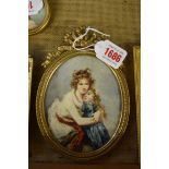 After Elisabeth Vigee Le Brun, self portrait miniature of the artist with her daughter, indistinctly