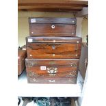 Three Victorian rosewood caskets, largest 31.5cm wide.