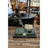 A 1920s bronzed spelter footballing trophy, total height 32cm.