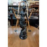 An antique French bronze figure group of Diana The Huntress, on marble socle, total height 71cm.