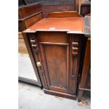 A late Victorian mahogany bedside cupboard, 35.5cm wide.