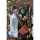 A quantity of copper and brassware, to include a warming pan. This lot can only be collected on