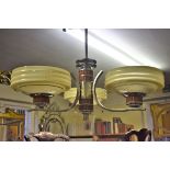 A vintage chrome three branch ceiling light, 76.5cm high.