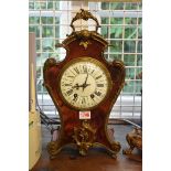 A Louis X style tortoiseshell and gilt brass mounted mantel clock, the gong striking movement