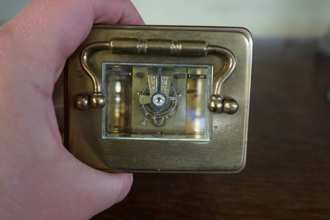 Two old brass carriage timepieces, the dial of one inscribed 'Mappin & Webb', height including - Image 6 of 11