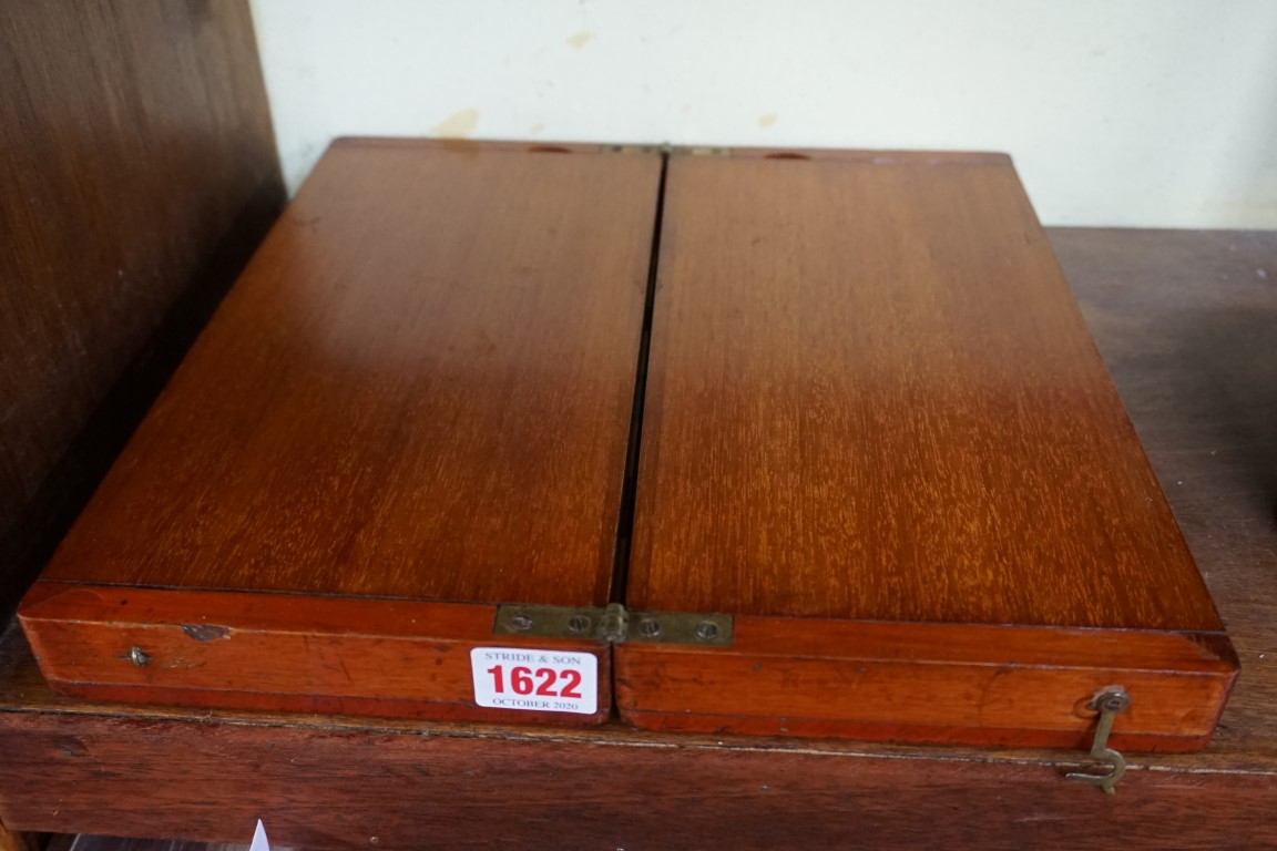 A Victorian mahogany folding chessboard, with bone chess set, the board 30.5cm wide. - Image 2 of 12