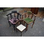 An Edwardian inlaid child's corner chair; together with two other corner chairs.This lot can only be