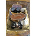 A pair of World War I leather cased Kershaw & Son binoculars; together with another pair of