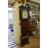 A 19th century mahogany and line inlaid eight day longcase clock, with 13in painted arched dial,
