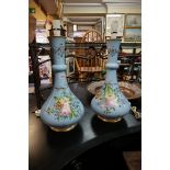 A pair of Continental painted porcelain baluster table lamps, height excluding fitting 48cm, (