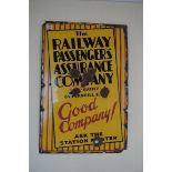 A 1930s enamel 'The Railway Passengers Assurance Company' sign, 76 x 51cm.
