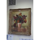 Spaj Atkinson, still life of wallflowers in a vase, oil on canvas, 60 x 50cm.