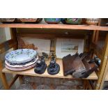A mixed lot, to include: two Chinese soapstone seals; a Meissen stand; four carpenter's planes;
