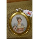 European School, bust length portrait miniature of a lady wearing a diamond and emerald tiara,