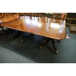 An antique mahogany twin pedestal dining table, 187.5cm extended.