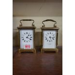 Two old brass carriage timepieces, the dial of one inscribed 'Mappin & Webb', height including