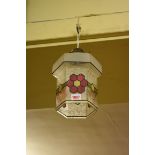 A frosted and painted glass hexagonal ceiling lantern, total height 25cm.