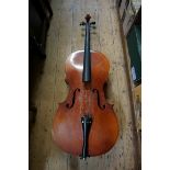 A cello, with 30in back, in bag.This lot can only be collected on Saturday 10th October (10-2pm)