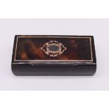 A 19th century tortoiseshell and gold pique snuff box, 9.5cm wide.